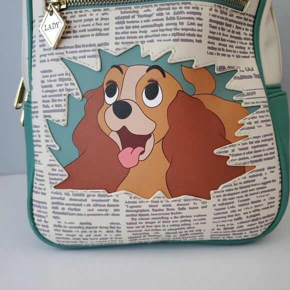 Loungefly Disneys Lady and The Tramp Newspaper Faux Leather Small Backpack - Picture 2 of 15